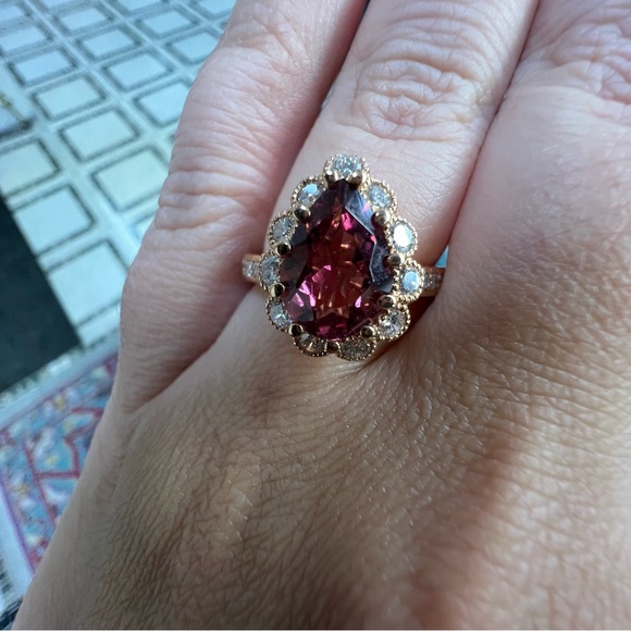 14k Rose Gold Diamond & Pink Turmaline Ring - Picture 4 of 9